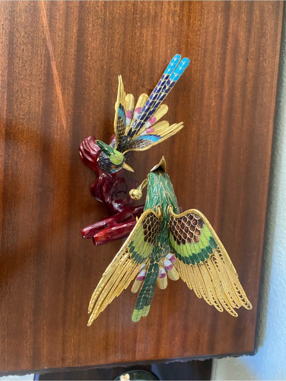 Vtg Cloissonne Multicolor W/ Gold Accent Filigree Birds Sculpture. Handcrafted
